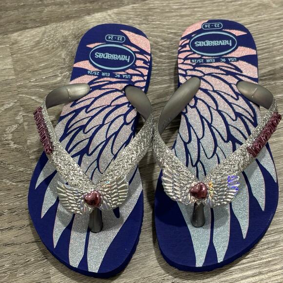 Havaianas Girls Kids Slim Glitter Sandals, Marine Blue, Size 9C (18-24months) - Picture 1 of 4